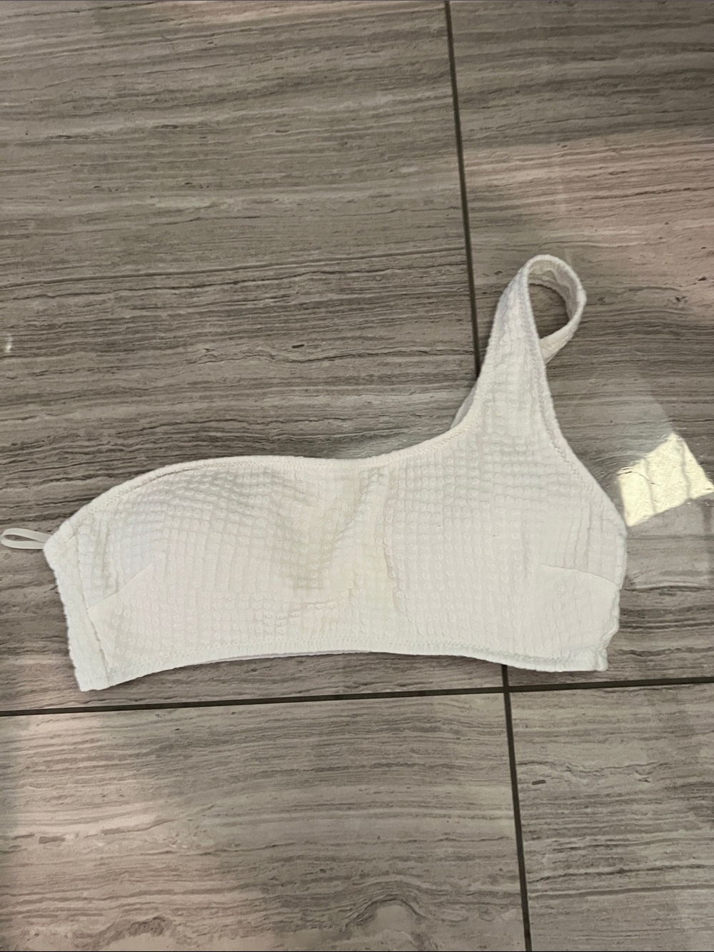aerie White Textured One-Shoulder Swim Top